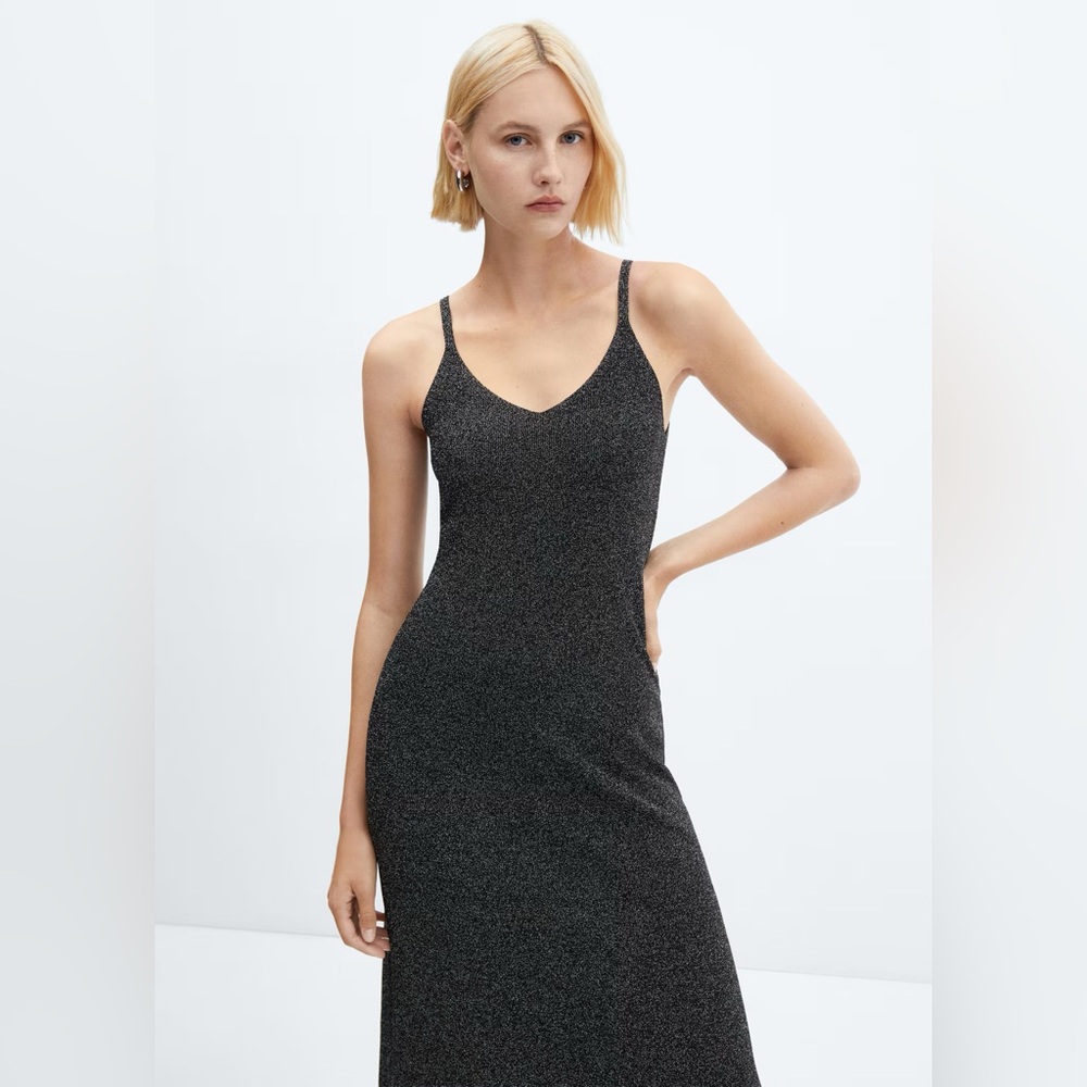 MANGO NWT Long Lurex Sparkle Black MaxiDress Size 6 Party/Formal/Evening/Elegant